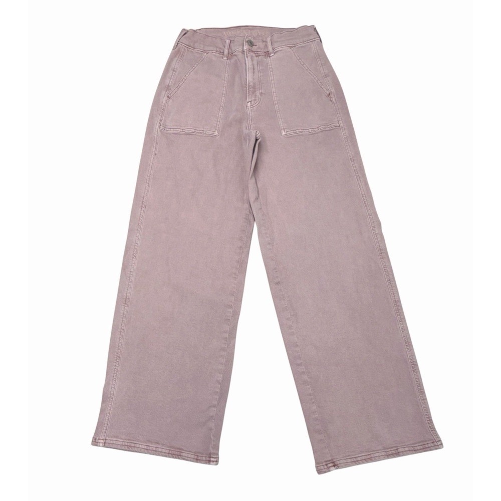American Eagle Skater Jeans Womens 8 Pink High Rise Wide Leg Stretch Denim Y2K
